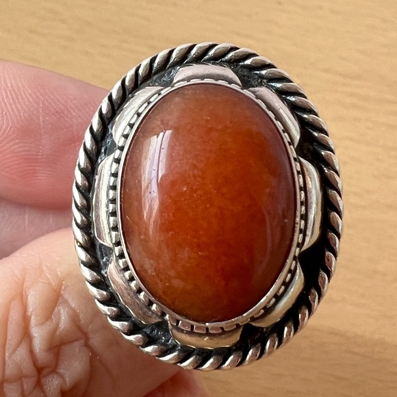 CAROLYN POLLACK RELIOS AGATE CARNELIAN OVAL CABOCHON RING 925 STERLING SILVER